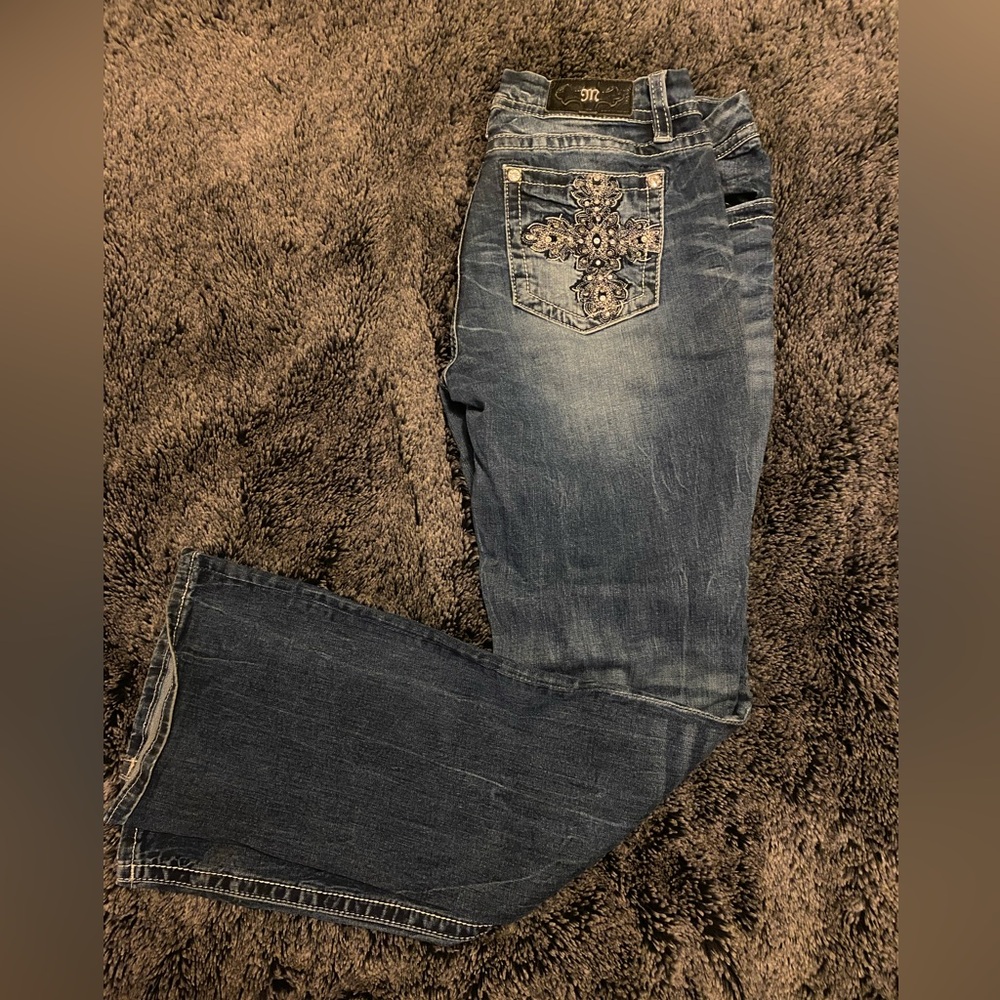 Miss Me Blue Boot Cut Jeans with Embellished Pocket